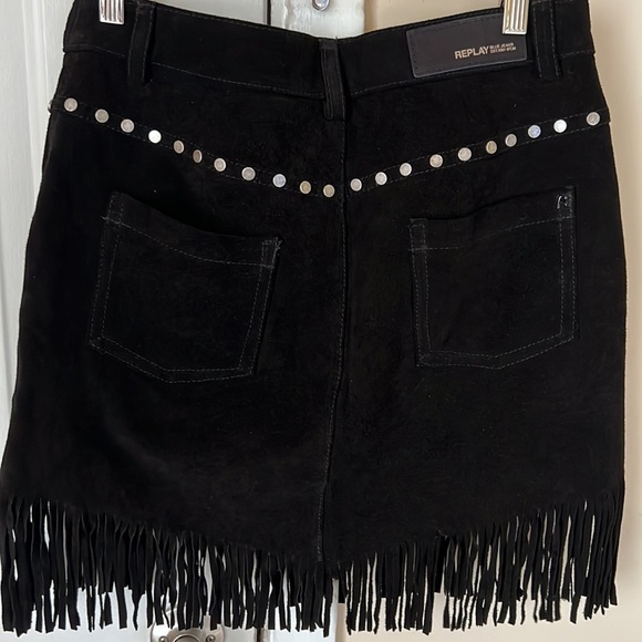 REPLAY SUEDE MINIROCK AUS WILDLEDER MIT FRANSEN SIZE M NWOT - Picture 11 of 15